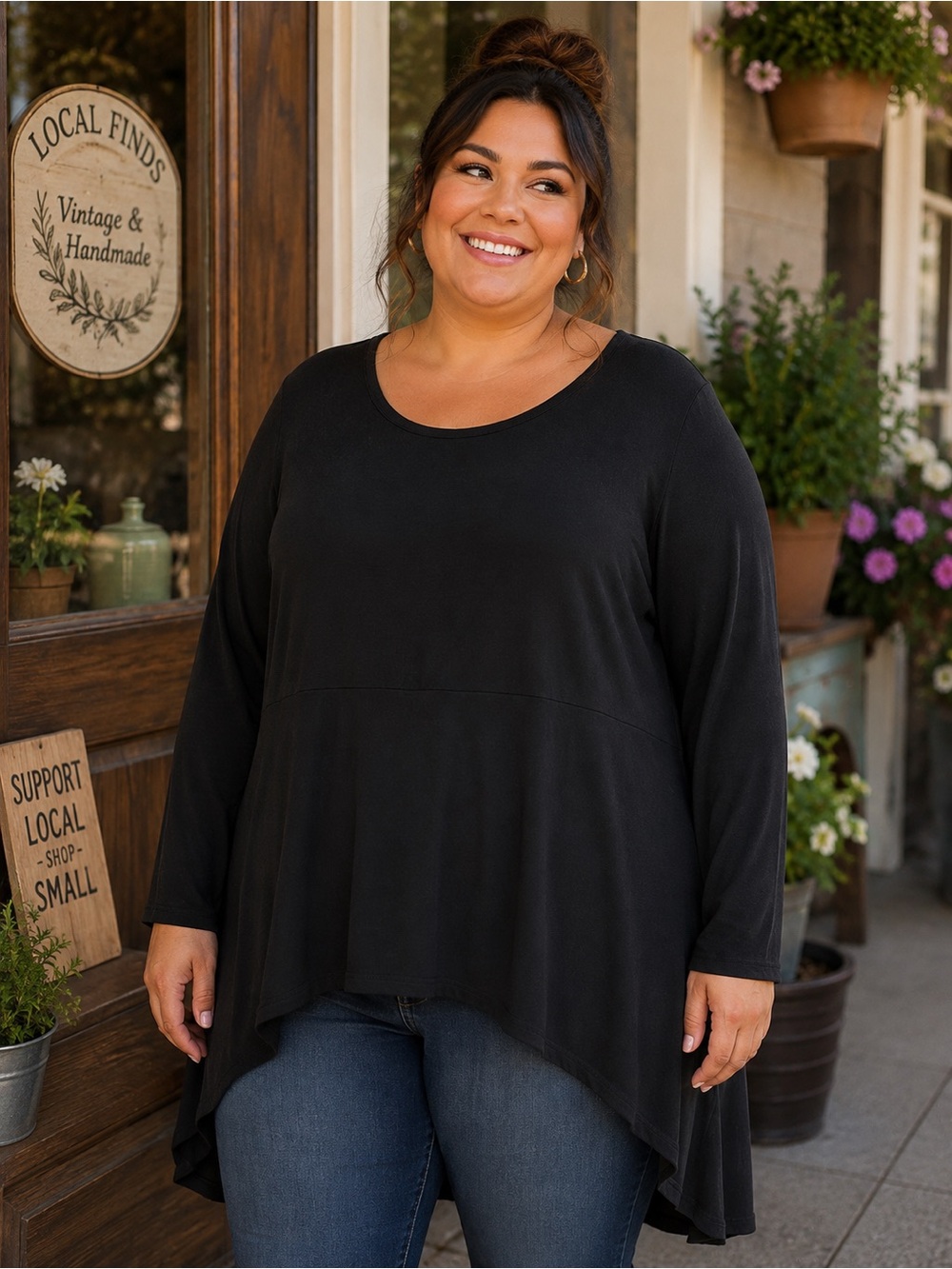 Lane Bryant Black Scoop Neck Long Sleeve Tunic